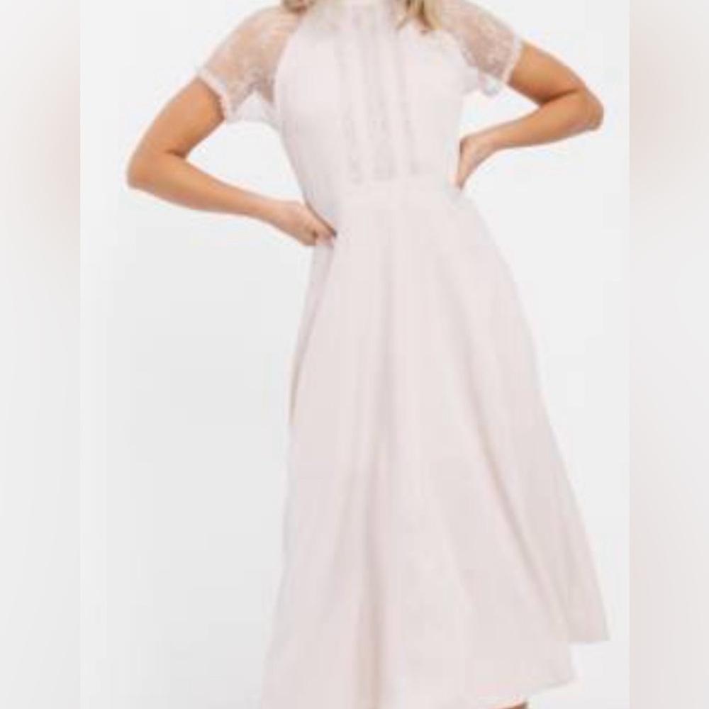 ASOS | Liquorish | A-line lace detail midi dress in mink